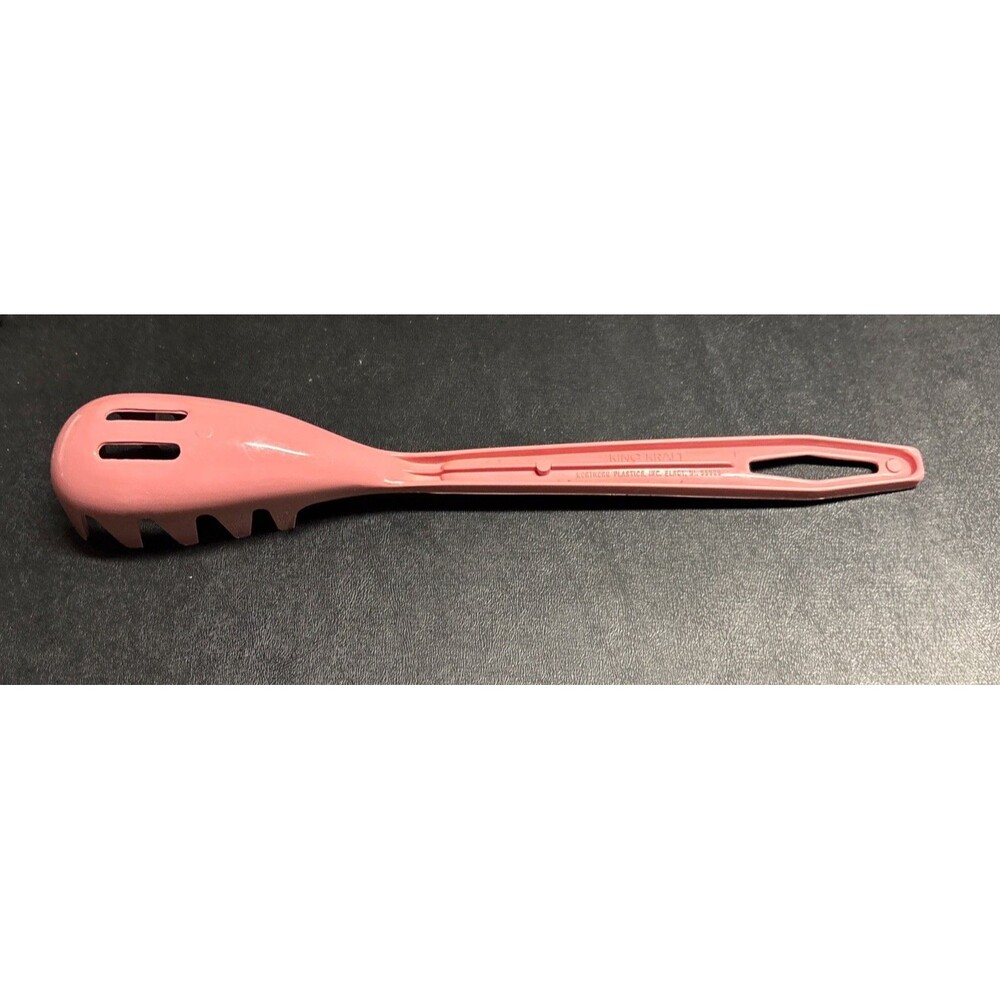 Vintage King Kraft Spaghetti Pasta Fork Slotted Spoon Pink EUC